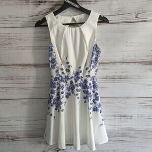 Teeze Me Fit and Flare Floral Toile Blue and White Dress sz 1/2